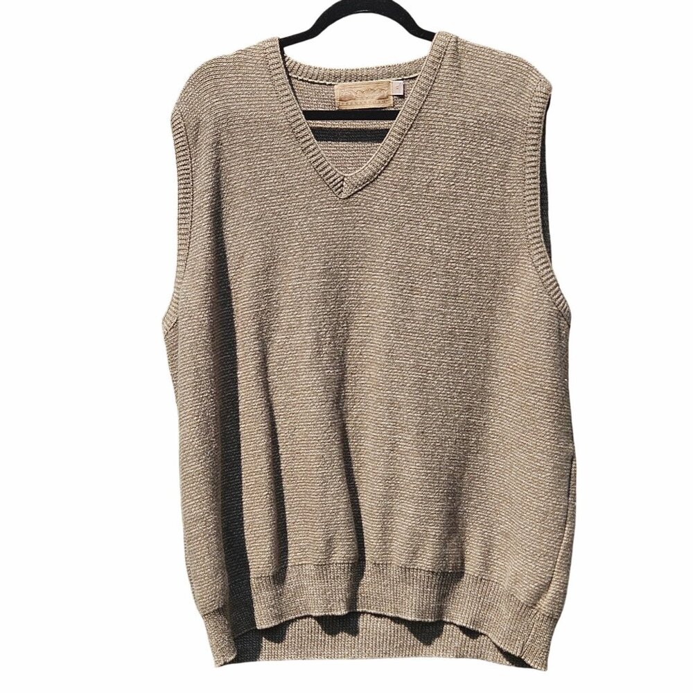 Vintage Shenandoah Mens  V-Neck Granpacore Sweater Vest XL 97% Cotton Green/tan